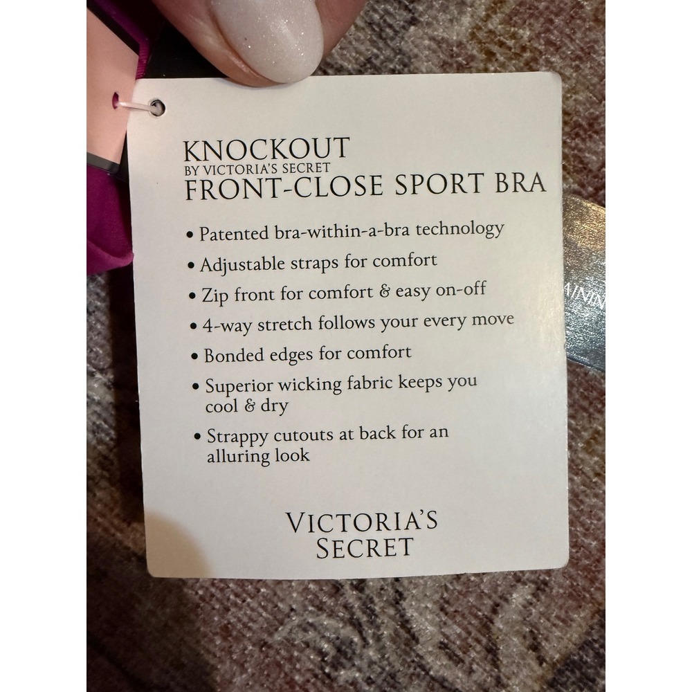 Victoria's Secret Knockout Front-Close Sport Bra Pink Strappy Back Size 36B NEW - Picture 2 of 7